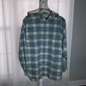 DINER Long Sleeve Button-Up 100% Cotton Gray Plaid Hi Lo Shirt w/Chest Pocket L